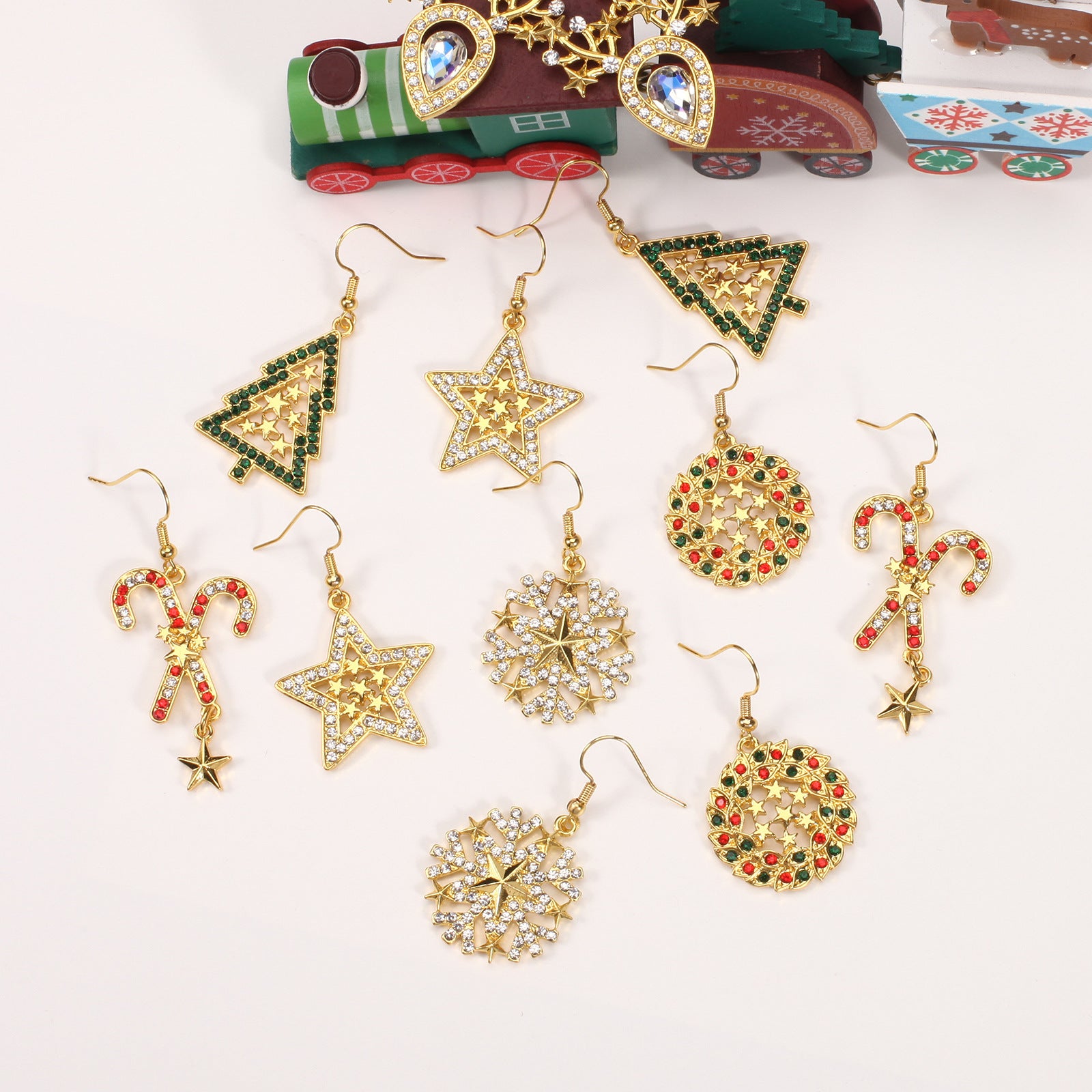 Wholesale Christmas Snowflake Cane Antler Earrings